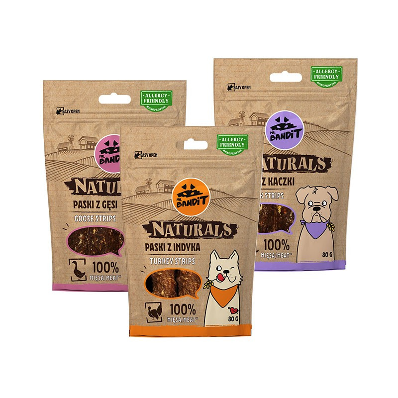 MR. BANDIT NATURALS - pakiet mięsnych pasków (3x80g) gęś/indyk/kaczka MR. BANDIT NATURALS - pakiet mięsnych pasków (3x80g) gęś/indyk/kaczka