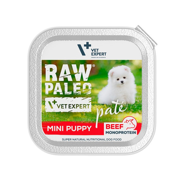 RAW PALEO PATE MINI PUPPY BEEF - mokra karma dla szczeniąt z wołowiną, karma dla małych piesków, pasztet dla psa