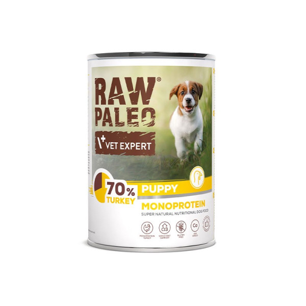 RAW PALEO PUPPY TURKEY 400g - mokra karma dla szczeniąt monoproteina z indykiem