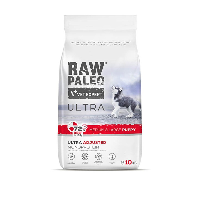 RAW PALEO ULTRA BEEF PUPPY MEDIUM/LARGE - sucha karma z wołowiną dla szczeniąt ras średnich i dużych RAW PALEO ULTRA BEEF PUPPY MEDIUM/LARGE - sucha karma z wołowiną dla szczeniąt ras średnich i dużych