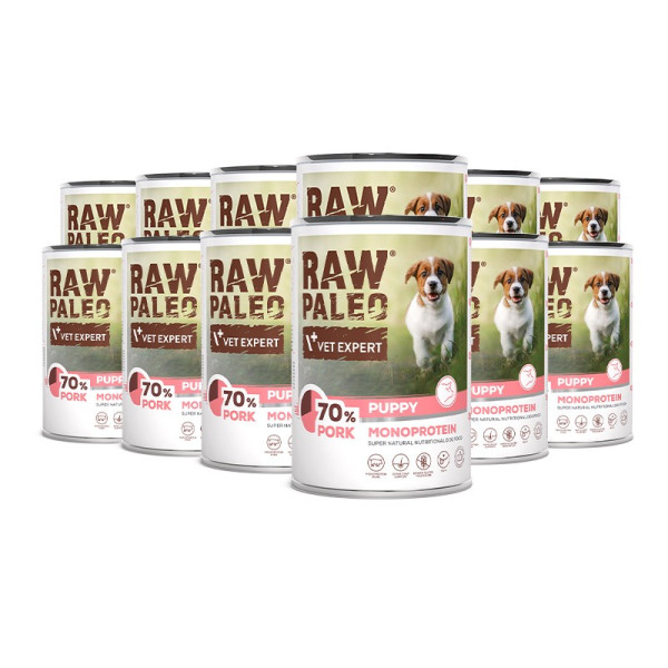 RAW PALEO PUPPY PORK 12x400g - mokra karma dla szczeniąt monoproteina z wieprzowiną