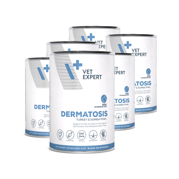 VET EXPERT DERMATOSIS DOG TURKEY & GUINEA FOWL 6x400g - mokra karma weterynaryjna dla psów