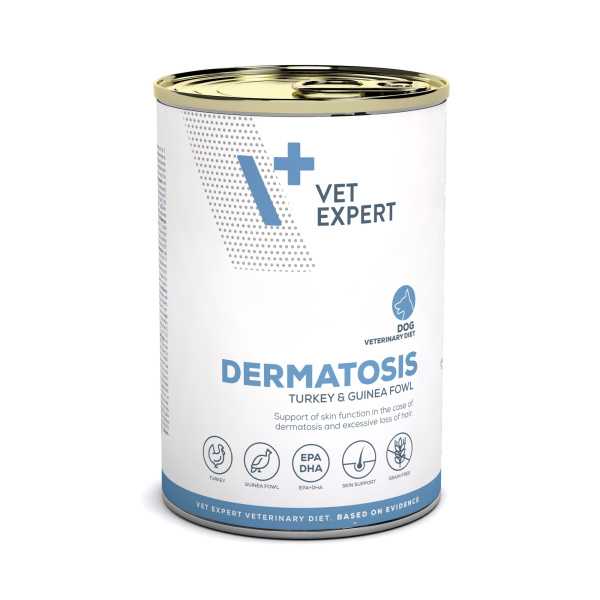 VET EXPERT DERMATOSIS DOG TURKEY & GUINEA FOWL 400g - mokra karma weterynaryjna dla psów