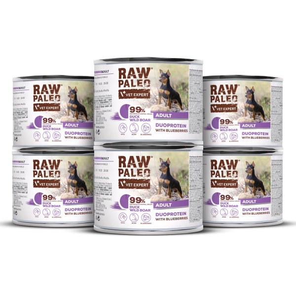 Raw Paleo Duck&Boar Adult Can 6x200g - mokra karma dla psów dorosłych duoproteina kaczka z dzikiem