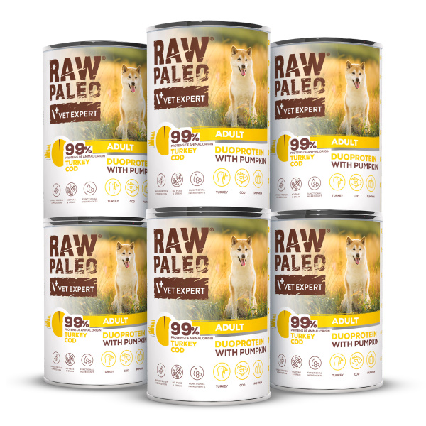 RAW PALEO TURKEY&COD ADULT CAN 6x400g - mokra karma dla psów dorosłych duoproteina indyk z dorszem