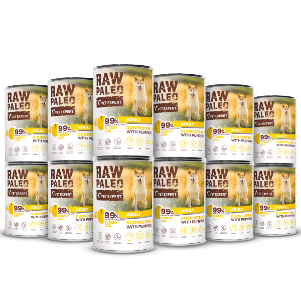 RAW PALEO TURKEY&COD ADULT CAN 12x400g - mokra karma dla psów dorosłych duoproteina indyk z dorszem