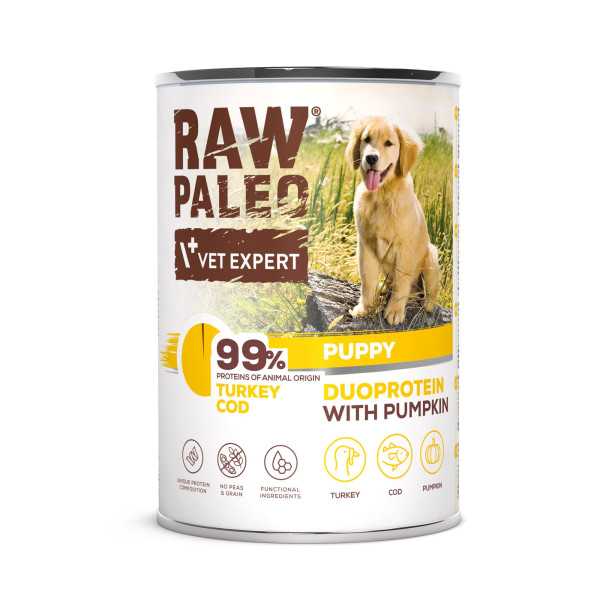 Raw Paleo Turkey&Cod Puppy Can 12x400g - mokra karma dla szczeniąt duoproteina indyk z dorszem