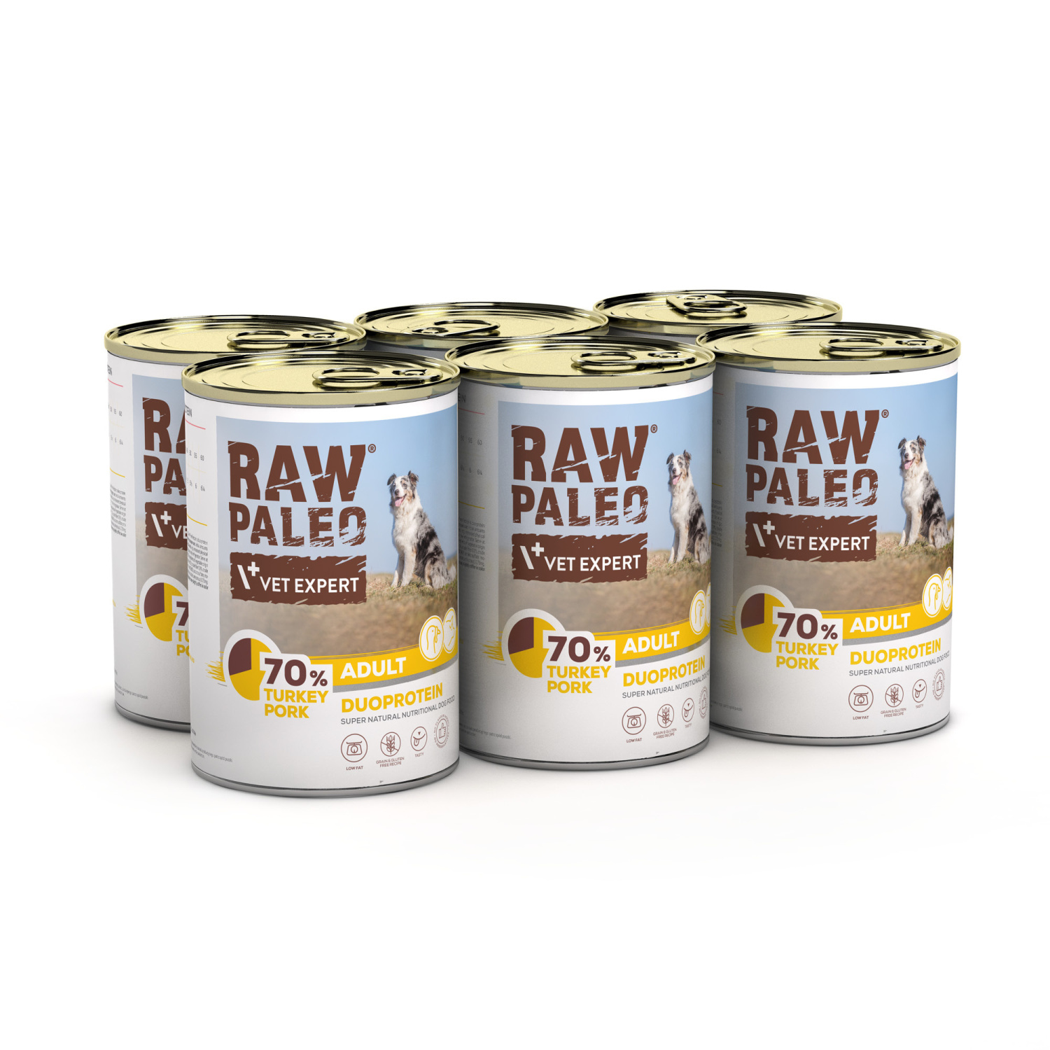 Raw Paleo Turkey&Pork Adult - mokra karma dla psów dorosłych z indykiem i wieprzowiną pakiet 6x400g. EDYCJA LIMITOWANA. Raw Paleo Turkey&Pork Adult - mokra karma dla psów dorosłych z indykiem i wieprzowiną pakiet 6x400g. EDYCJA LIMITOWANA.