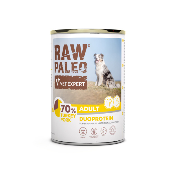 Raw Paleo Turkey&Pork Adult - mokra karma dla psów dorosłych z indykiem i wieprzowiną pakiet 6x400g. EDYCJA LIMITOWANA.