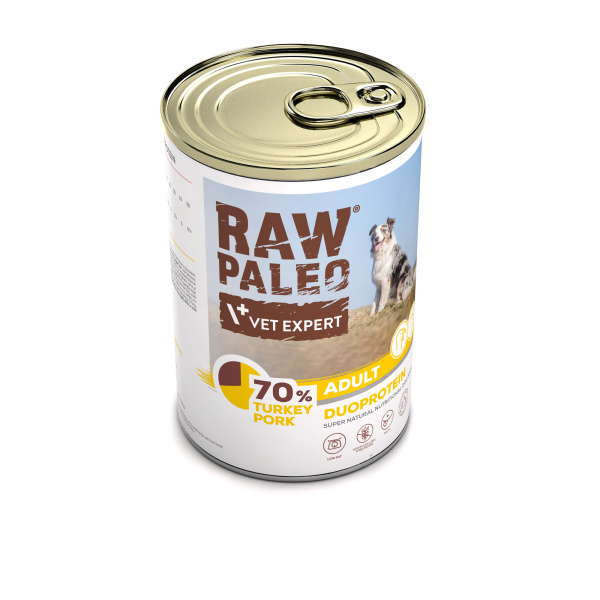 Raw Paleo Turkey&Pork Adult - mokra karma dla psów dorosłych z indykiem i wieprzowiną pakiet 6x400g. EDYCJA LIMITOWANA.