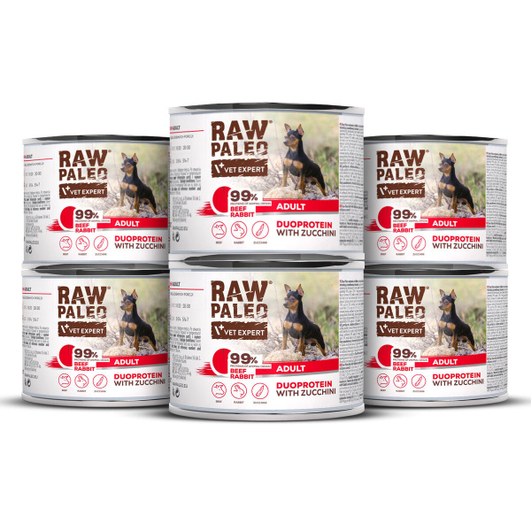 RAW PALEO BEEF&RABBIT ADULT CAN 6x200g - mokra karma dla psów dorosłych duoproteina wołowina z królikiem