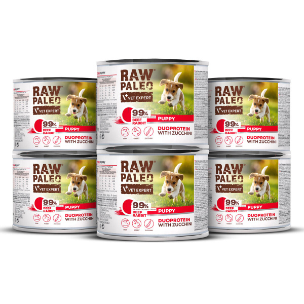 RAW PALEO BEEF&RABBIT PUPPY CAN 6x200g - mokra karma dla szczeniąt duoproteina wołowina z królikiem