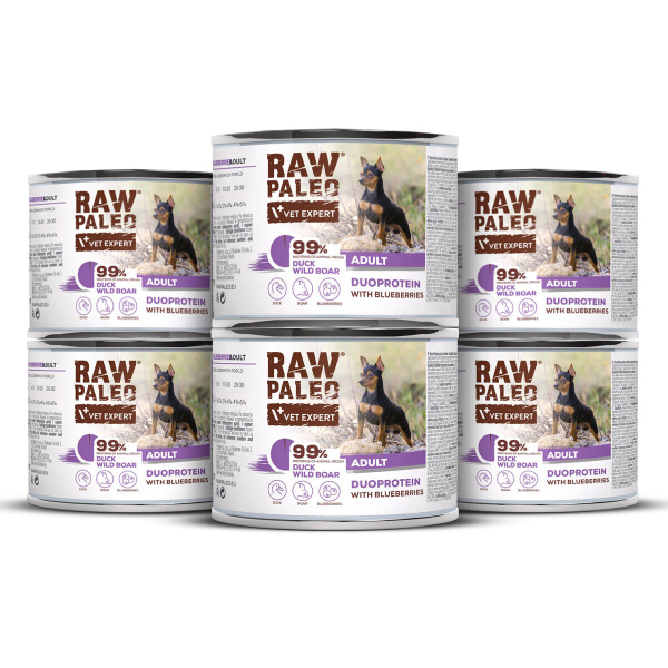 RAW PALEO DUCK&BOAR ADULT CAN 6x200g - mokra karma dla psów dorosłych duoproteina kaczka z dzikiem