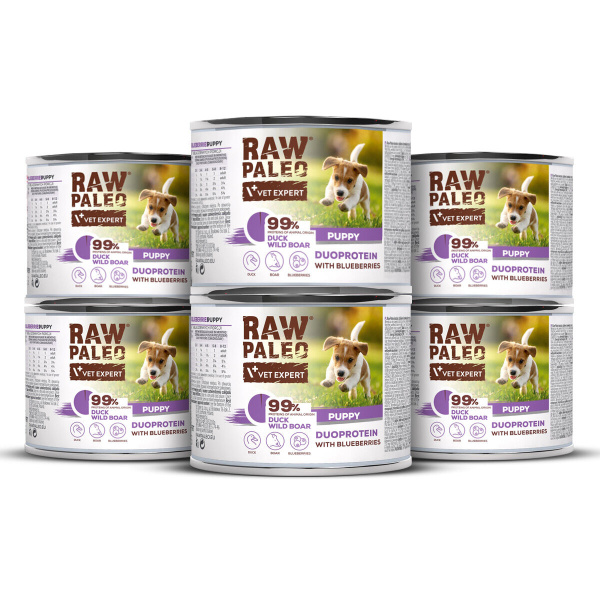 RAW PALEO DUCK&BOAR PUPPY CAN 6x200g - mokra karma dla szczeniąt duoproteina kaczka z dzikiem