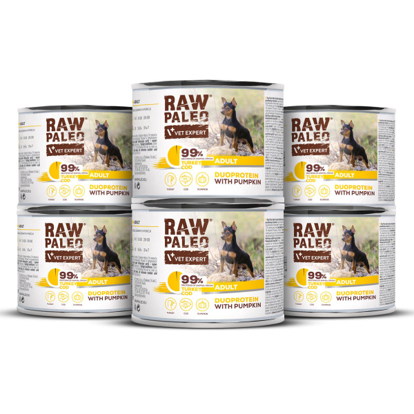 RAW PALEO TURKEY&COD ADULT CAN 6x200g - mokra karma dla psów dorosłych duoproteina indyk z dorszem