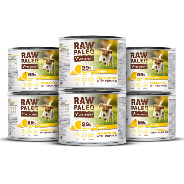 RAW PALEO TURKEY&COD PUPPY CAN 6x200g - mokra karma dla szczeniąt duoproteina indyk z dorszem