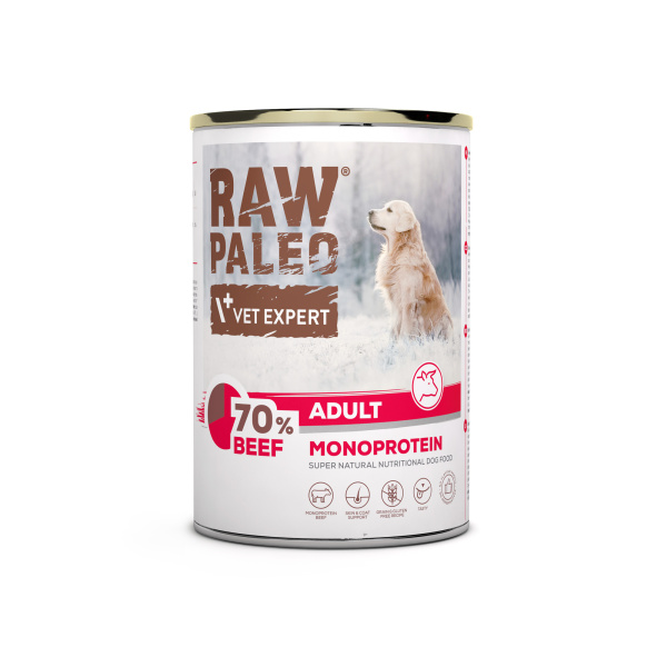 RAW PALEO ADULT DOG BEEF 400g - mokra karma dla psów dorosłych monoproteina z wołowiną