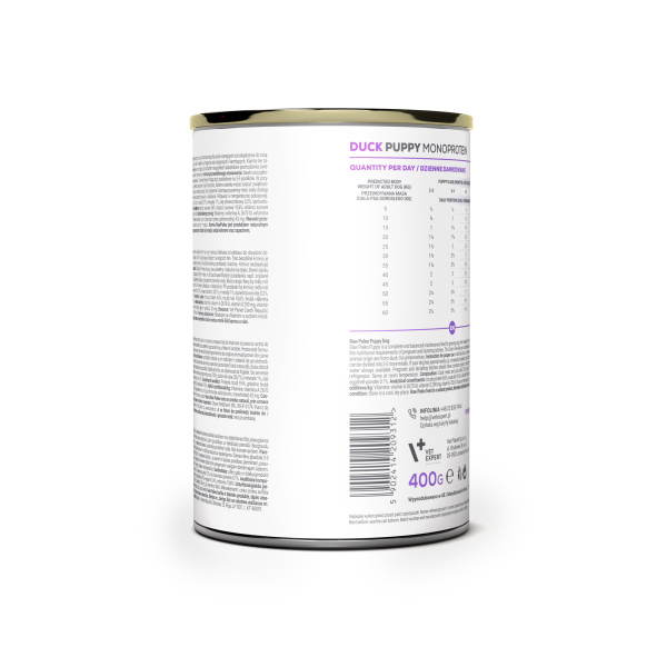 RAW PALEO PUPPY DUCK 12x400g - mokra karma dla szczeniąt monoproteina z kaczką