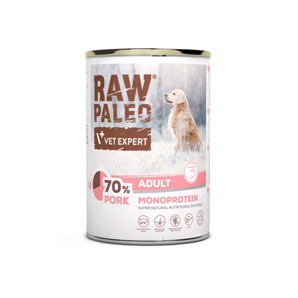 RAW PALEO ADULT DOG PORK 12x400g - mokra karma dla psów dorosłych monoproteina z wieprzowiną