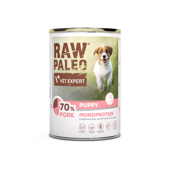 RAW PALEO PUPPY PORK 400g - mokra karma dla szczeniąt monoproteina z wieprzowiną