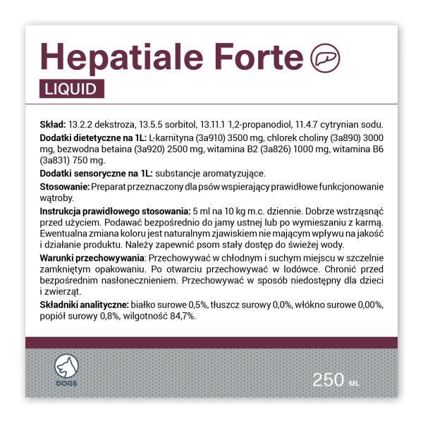 VET EXPERT HEPATIALE FORTE LIQUID - preparat dla psów wspomagający funkcje wątroby