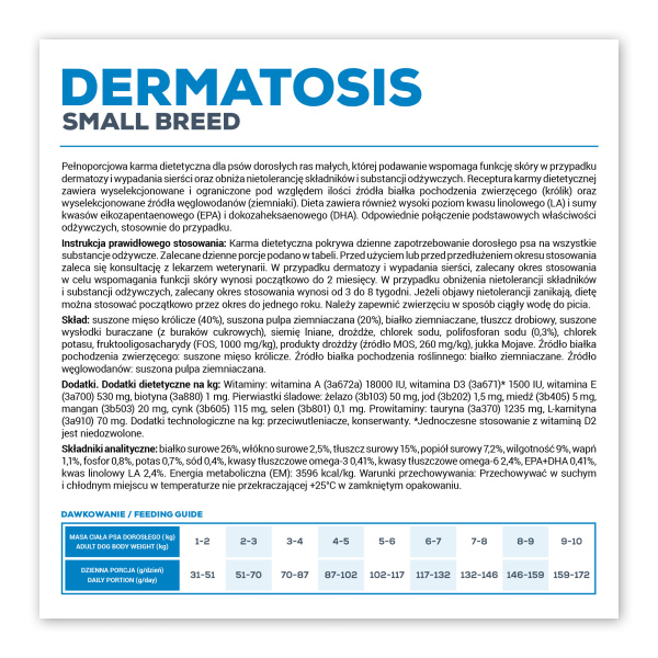 VET EXPERT DERMATOSIS RABBIT & POTATO SMALL BREED - sucha karma weterynaryjna dla psów małych ras – królik i ziemniaki