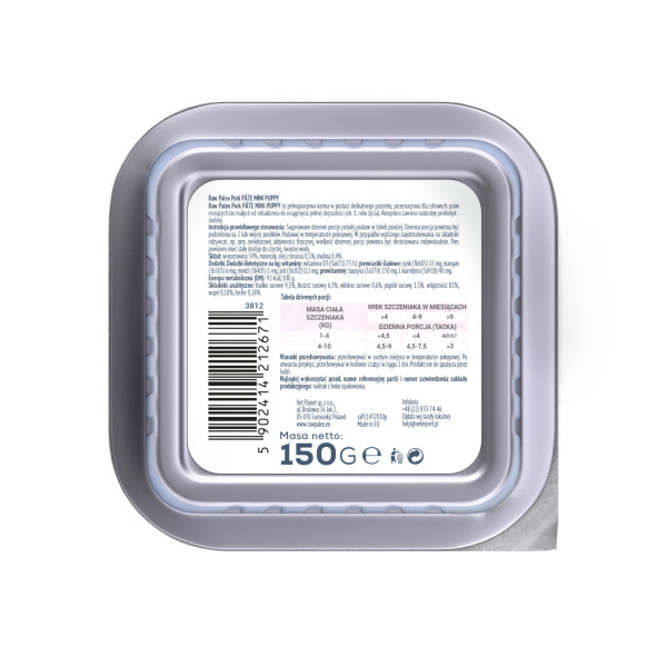 RAW PALEO PORK PATE MINI PUPPY 24x150g - mokra karma dla szczeniąt - wieprzowina