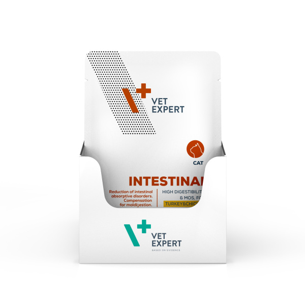 VET EXPERT INTESTINAL CAT Turkey&Chicken saszetka 12x100g – mokra karma weterynaryjna dla kotów z zaburzeniami trawiennymi