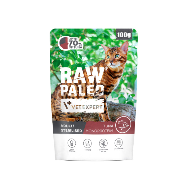 RAW PALEO ADULT/STERILISED CAT TUNA 100g - mokra karma dla kotów dorosłych i  sterylizowanych  - tuńczyk