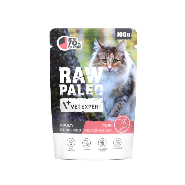 RAW PALEO ADULT/STERILISED CAT PORK 100g - mokra karma dla kotów dorosłych i  sterylizowanych  - wieprzowina