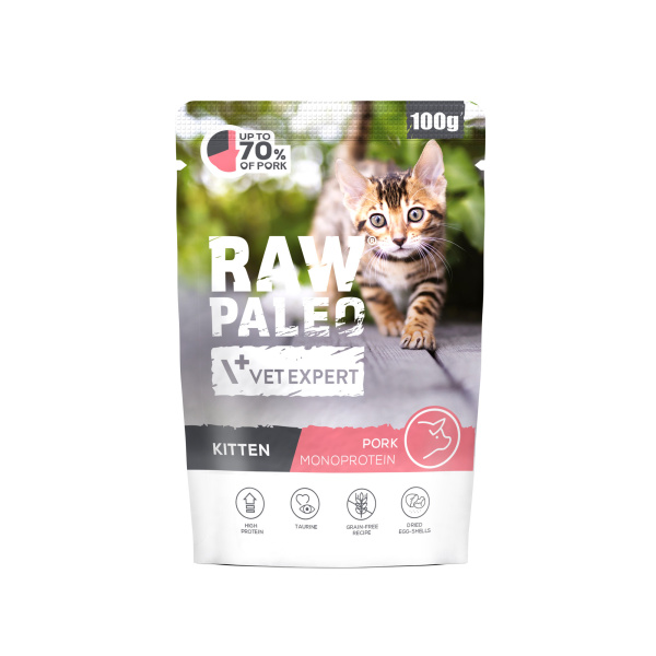RAW PALEO KITTEN CAT PORK 100g - mokra karma dla kociąt  - wieprzowina