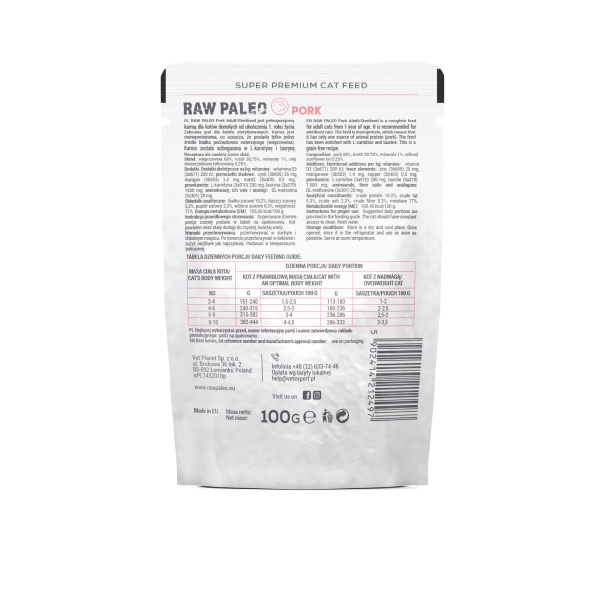 RAW PALEO KITTEN CAT PORK 100g - mokra karma dla kociąt  - wieprzowina