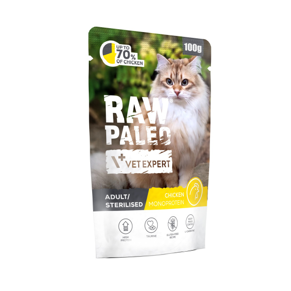 RAW PALEO ADULT/STERILISED CAT CHICKEN 100g - mokra karma dla kotów dorosłych i  sterylizowanych  - kurczak