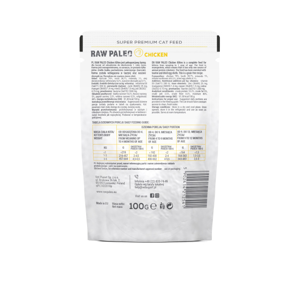 RAW PALEO KITTEN CAT CHICKEN 100g - mokra karma dla kociąt  - kurczak