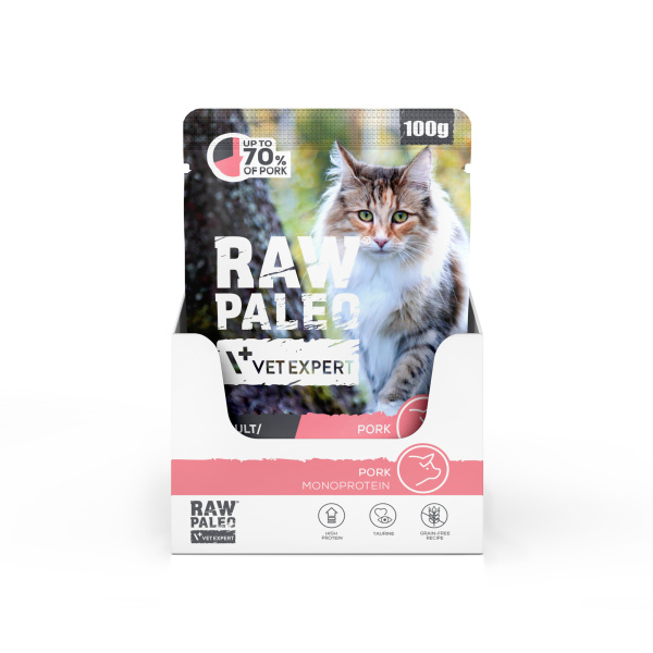 RAW PALEO ADULT/STERILISED CAT PORK 12x100g - mokra karma dla kotów dorosłych i sterylizowanych - wieprzowina