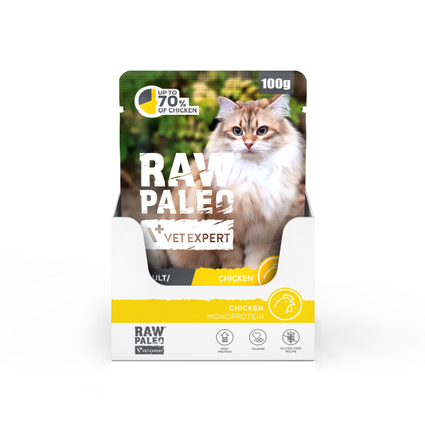 RAW PALEO ADULT/STERILISED CAT CHICKEN 12x100g - mokra karma dla kotów dorosłych i sterylizowanych - kurczak