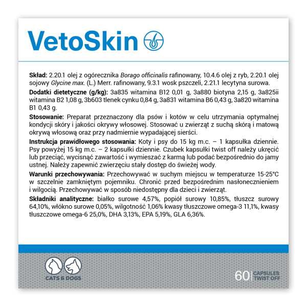 VET EXPERT VETOSKIN - preparat na skórę i sierść dla psów i kotów Twist Off w blistrze