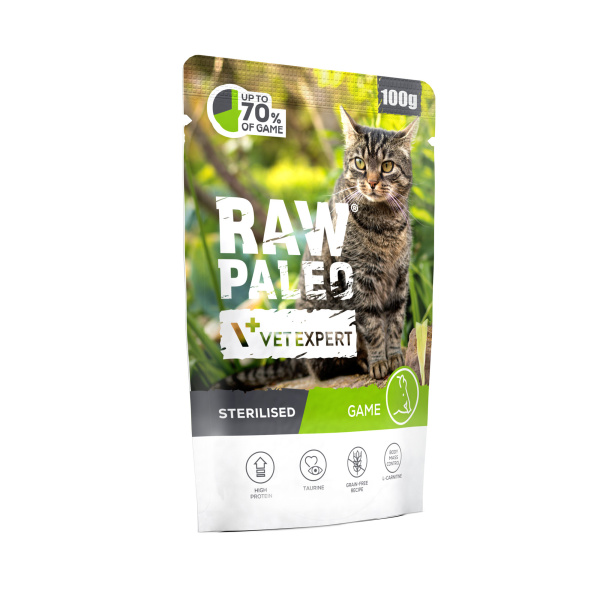 RAW PALEO STERILISED GAME 12x100g - mokra karma dla kotów sterylizowanych - dziczyzna