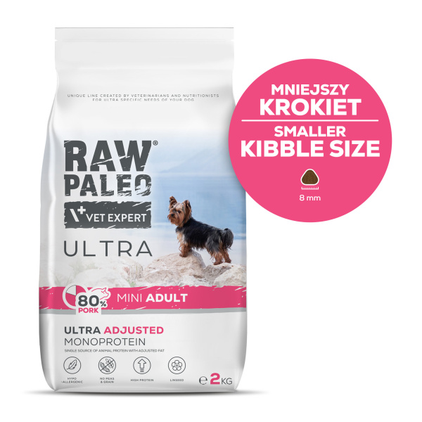 RAW PALEO ULTRA PORK ADULT MINI - sucha karma z wieprzowiną dla psów dorosłych ras małych