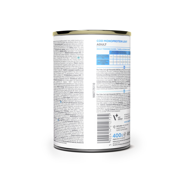 RAW PALEO COD LIGHT MONOPROTEIN ADULT DOG 400g - mokra karma dla psów z tendencją do nadwagi monoproteina z dorszem