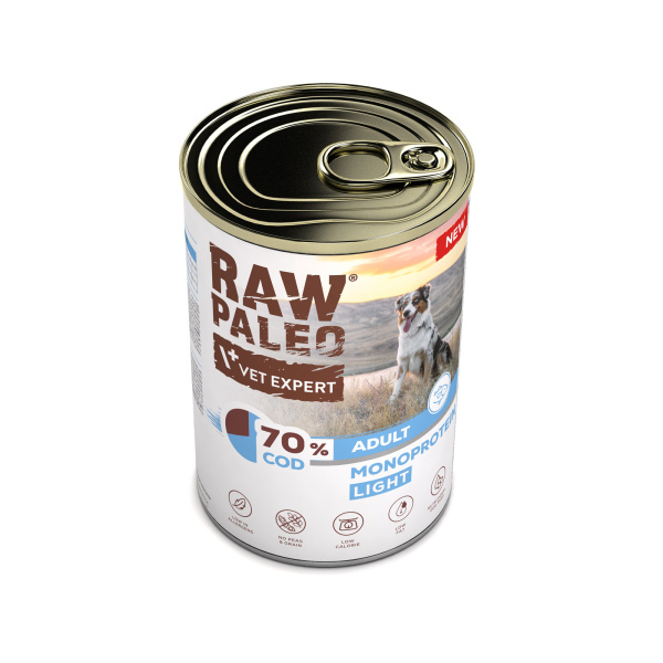 RAW PALEO COD LIGHT MONOPROTEIN ADULT DOG 400g - mokra karma dla psów z tendencją do nadwagi monoproteina z dorszem
