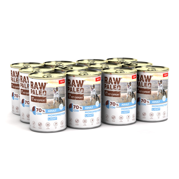 RAW PALEO COD LIGHT MONOPROTEIN ADULT DOG 12x400g - mokra karma dla psów z tendencją do nadwagi monoproteina z dorsze