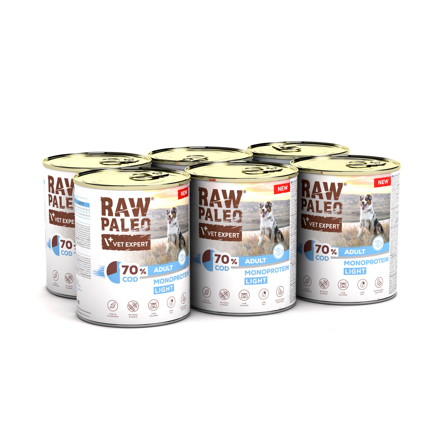 RAW PALEO COD LIGHT MONOPROTEIN ADULT DOG 6x800g - mokra karma dla psów z tendencją do nadwagi monoproteina z dorszem