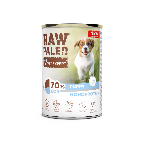 RAW PALEO PUPPY COD 6x400g - mokra karma dla szczeniąt monoproteina z dorszem