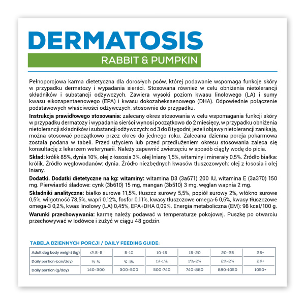 VET EXPERT DERMATOSIS RABBIT&PUMPKIN 400g  - mokra karma weterynaryjna dla psów