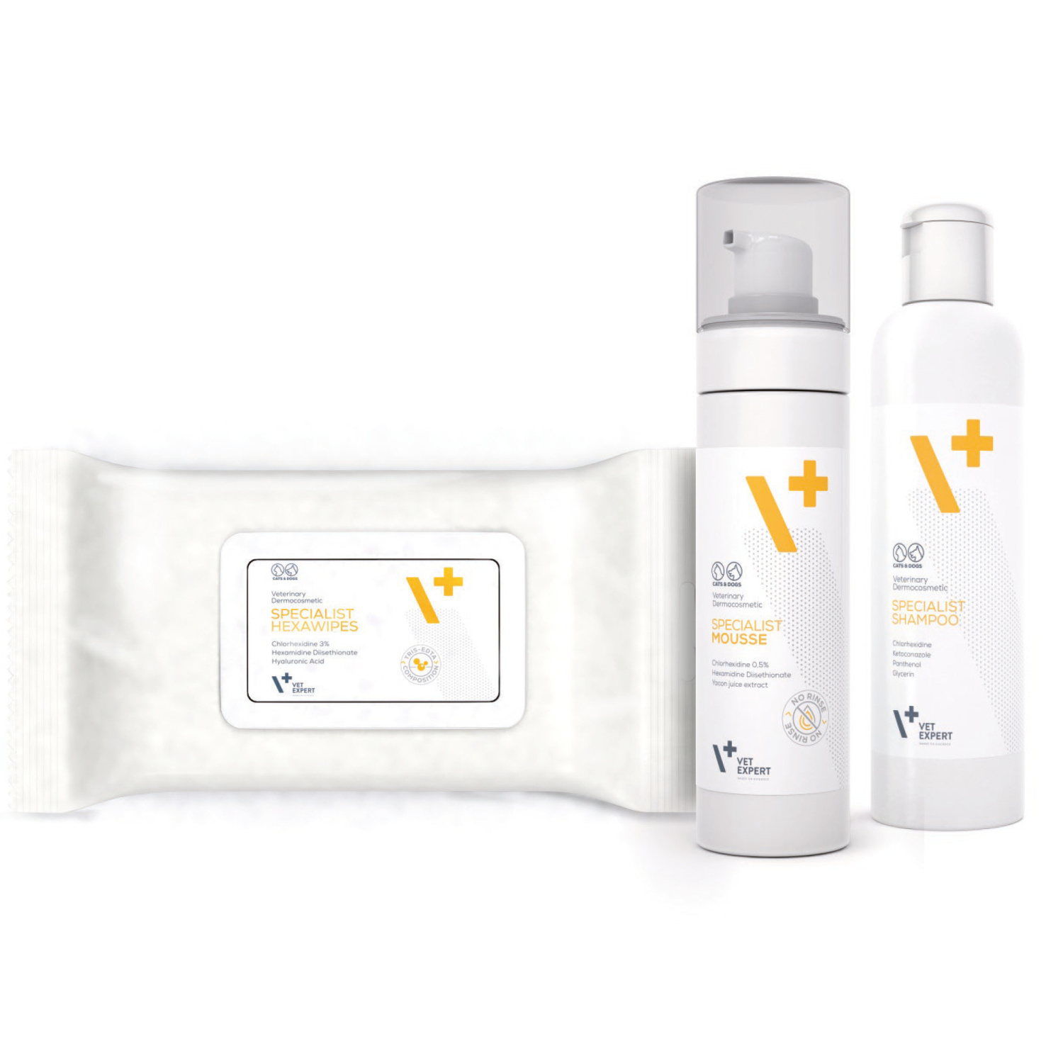VET EXPERT SPECIALIST LINE -  SHAMPOO, MOUSSE, HEXAWIPES - pełne wsparcie przy infekcji skóry psa i kota VET EXPERT SPECIALIST LINE -  SHAMPOO, MOUSSE, HEXAWIPES - pełne wsparcie przy infekcji skóry psa i kota