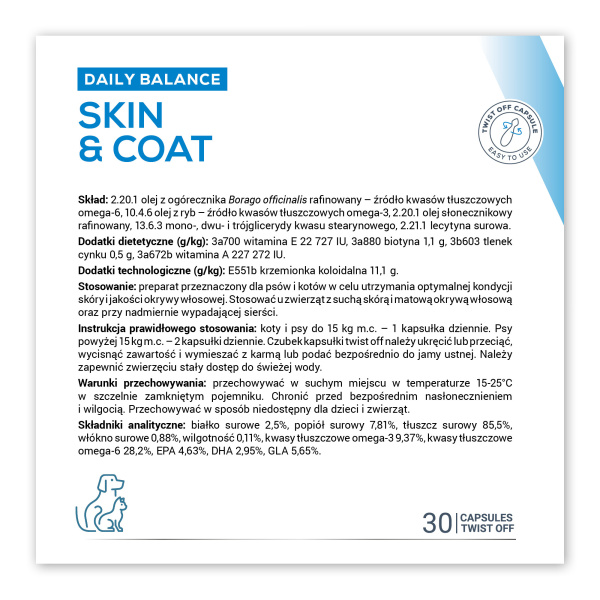 Preparat dla psa na zdrową skórę i piękną sierść