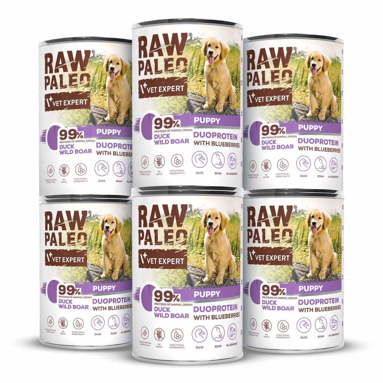 RAW PALEO DUCK&BOAR PUPPY CAN 6x400g - mokra karma dla szczeniąt duoproteina kaczka z dzikiem
