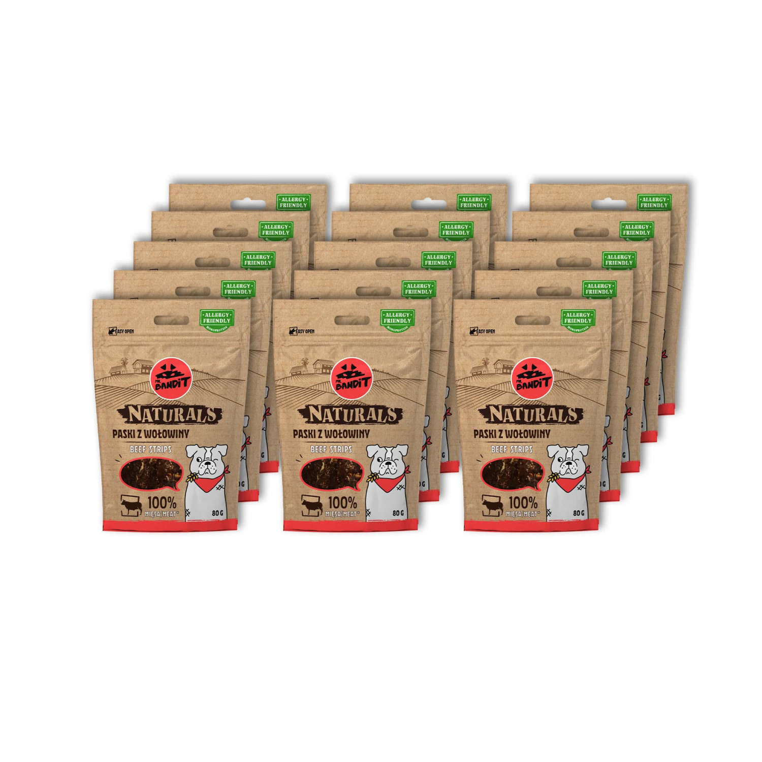 MR. BANDIT NATURALS 15x80g - paski z wołowiny 100% mięsa