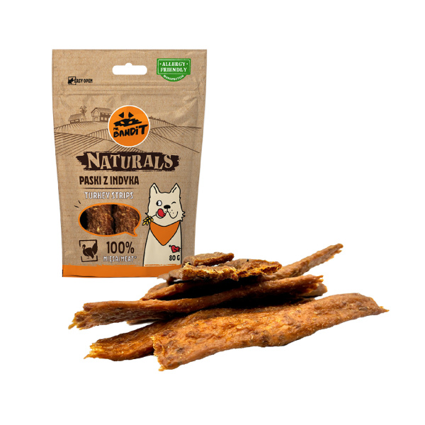 MR. BANDIT NATURALS 15x80g - paski z indyka 100% mięsa 100% mięsa
